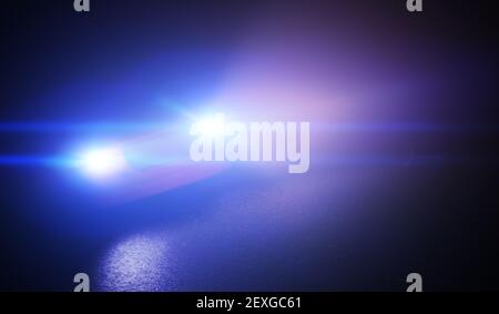 Luce dei fari per auto di notte. Illustrazione con rendering 3D. Foto Stock
