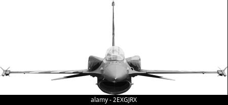 Illustrazione vettoriale fotorealistica degli aerei da combattimento F-16 su sfondo trasparente isolato. Piano militare in primo piano di fronte con carburante conforme Illustrazione Vettoriale