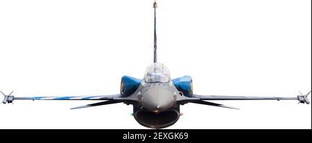 Illustrazione vettoriale fotorealistica degli aerei da combattimento F-16 su sfondo trasparente isolato. Piano militare in primo piano di fronte con carburante conforme Illustrazione Vettoriale