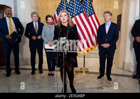 Washington, DC, Stati Uniti. 4 Marzo 2021. 4 marzo 2021 - Washington, DC, Stati Uniti: Senatore statunitense MARSHA BLACKBURN (R-TN) che parla ad una conferenza stampa sulla riapertura delle scuole. Credit: Michael Brochstein/ZUMA Wire/Alamy Live News Foto Stock