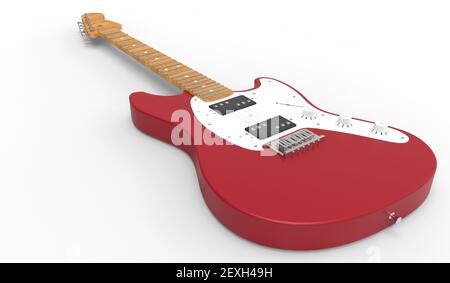 Chitarra rossa rendering 3D realistico su sfondo bianco Foto Stock