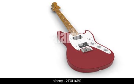 Chitarra rossa rendering 3D realistico su sfondo bianco Foto Stock