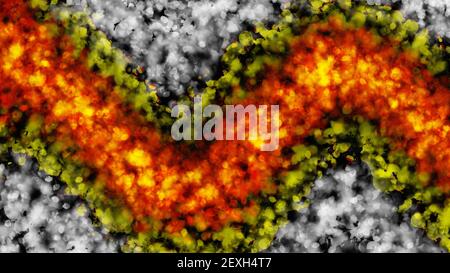 Pittura astratta con sfondo scuro. Pennellate bianche, gialle e arancioni. Texture marmo. Colori dell'inchiostro con alcol. 4K. Foto Stock