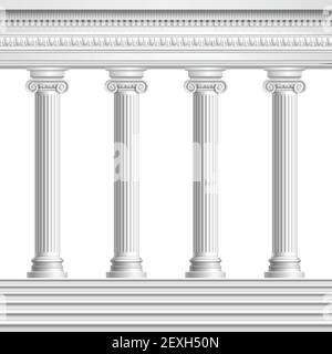Elemento architettonico colonnato da colonne antiche realistiche con soffitto decorato e base con scala illustrazione vettoriale Illustrazione Vettoriale