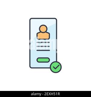 icona di verifica id account, colore, linea, simbolo vettoriale contorno, pittogramma stile lineare isolato su bianco. Simbolo, illustrazione del logo Illustrazione Vettoriale