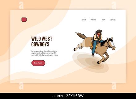 Cowboy ovest selvaggio sul concetto isometrico di cavallo di banner web immagine vettoriale su sfondo chiaro Illustrazione Vettoriale