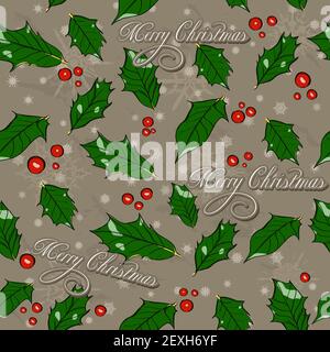 Seamless texture di Natale con holly foglie. Foto Stock