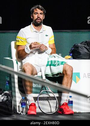 ROTTERDAM, PAESI BASSI - 4 MARZO: Jeremy Chardy di Francia durante la sua partita contro David Goffin del Belgio nel 48° torneo di tennis del mondo ABN AMRO Foto Stock