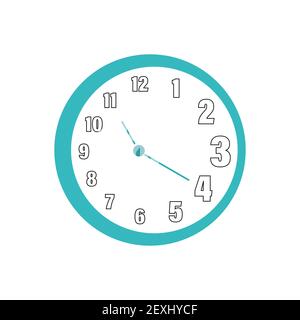 Orologio moderno sulla parete. L'orologio è rotondo con numeri arabi e due mani. Illustrazione vettoriale piatta Illustrazione Vettoriale