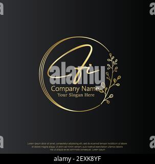 F i Fi lettera iniziale scrittura a mano e logo della firma. Beauty Vector primo logo .Moda, boutique, floreale e botanico Illustrazione Vettoriale