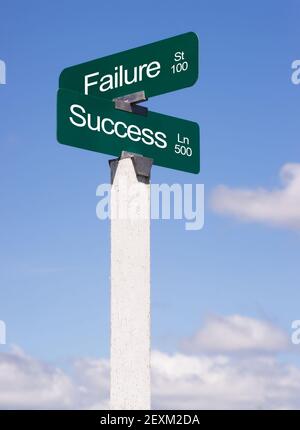 Segni di successo Crossroads Failure Street Avenue segno Blue Sky Clouds Foto Stock