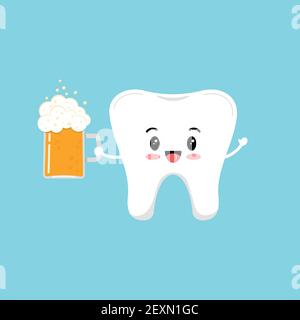 St Patrick Day Tooth con birra in vetro. Illustrazione Vettoriale