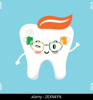 Tooth di San Patrizio con birra sugli occhiali. Illustrazione Vettoriale