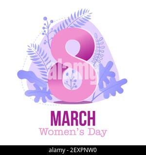 Happy International Women's Day - biglietto d'auguri per la Giornata Internazionale delle Donne. Calligrafia frase manoscritta e le piante disegnate a mano. Calligrafia fatta a mano i Illustrazione Vettoriale