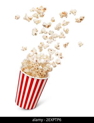 secchio di spruzzi di popcorn isolato su bianco Foto Stock