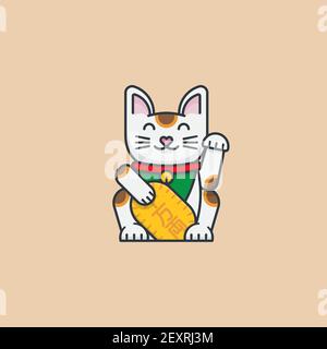 Illustrazione vettoriale giapponese Lucky Cat Maneki-Neko per Global Cat Day Il 16 ottobre Illustrazione Vettoriale