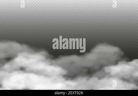 Nebbia grigia. Fumo vettoriale o nebbia isolata su sfondo trasparente. Illustrazione delle nuvole piovose. Nubi piovose, nebbia e nebbia, fumo di vapore Illustrazione Vettoriale