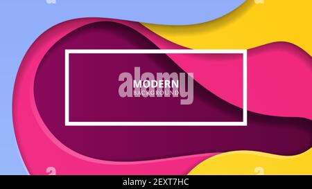 Taglio sfondo carta. Onde di colore astratte, livelli 3d viola rosa. Taglio minimalista forma geometrica disegno banner vettoriale. Illustrazione carta tagliata ART, carta per striscioni onda papercut Illustrazione Vettoriale