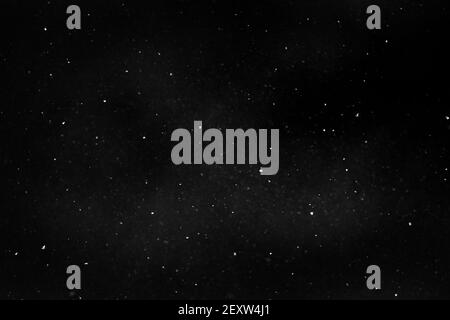 Neve volante su sfondo nero. Trama della copertura della neve. Foto di alta qualità Foto Stock