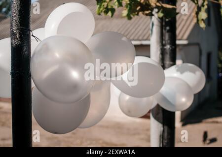 Decorazioni in mongolfiera per le vacanze. Palloncini bianchi Foto Stock