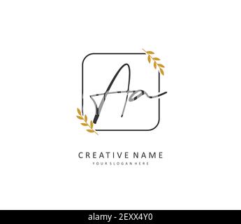 AA scrittura iniziale della lettera e logo della firma. Un logo iniziale di calligrafia concettuale con elemento modello. Foto Stock
