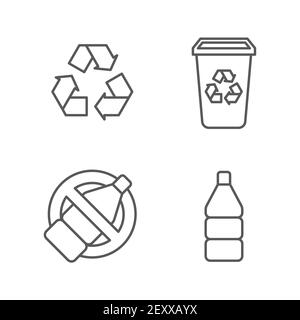 Set line Recycle Bin with recycle icon, color, line, outline vector sign, linear style pictogram isolato su bianco. Simbolo, illustrazione del logo Illustrazione Vettoriale