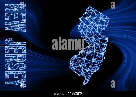 Mappa del New Jersey, mappa delle linee di mesh poligonale, mappa blu su sfondo scuro Foto Stock