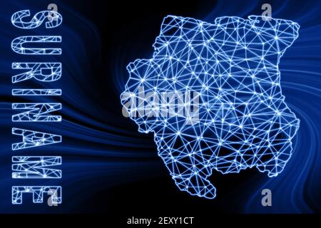 Mappa di Suriname, mappa delle linee della mesh poligonale, mappa blu su sfondo scuro Foto Stock
