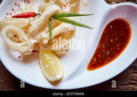 Fritte Anelli di Calamari Foto Stock