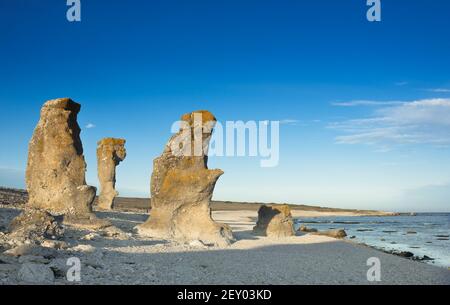 Raukar - rocce di pietra calcarea su FÃ¥rÃ¶, Svezia Foto Stock