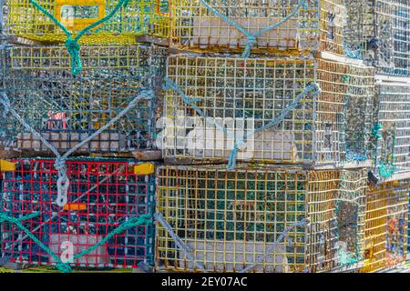 Dettagli colorati di trappole per aragoste Foto Stock