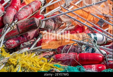 immagine dettagliata delle attrezzature utilizzate dai pescatori commerciali, montauk, ny Foto Stock