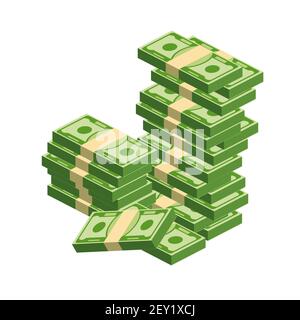 Enormi confezioni di carta di denaro. Pacchetto con bollette. Illustrazione Vettoriale