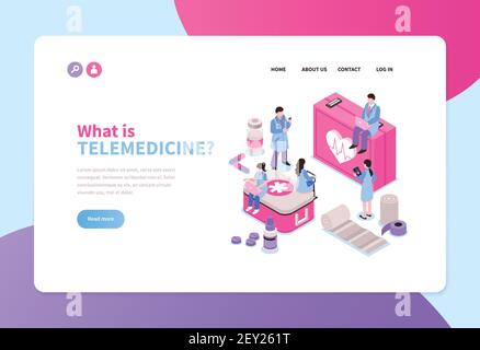 Servizio telemedicina banner isometrico orizzontale con medico on-line vettore 3d illustrazione Illustrazione Vettoriale