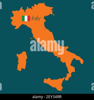 Silhouette arancione d'Italia con bandiera su sfondo blu sherpa. Vettore Illustrazione Vettoriale