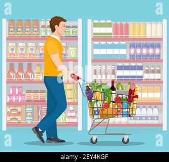 Giovane uomo che acquista generi alimentari Illustrazione Vettoriale