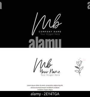 M B MB scritta a mano e logo della firma della lettera iniziale. Beauty Vector primo logo .Moda, boutique, floreale e botanico Illustrazione Vettoriale