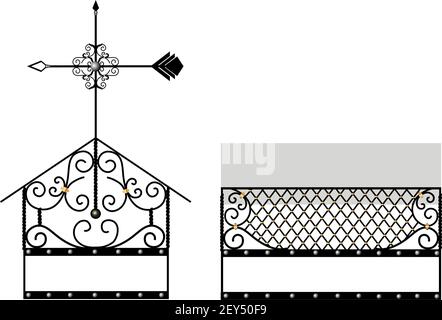 Coperto sul camino. Decorazioni con caminetto. Elemento di facciata forgiato. Forgiatura artistica. Paletta Illustrazione Vettoriale