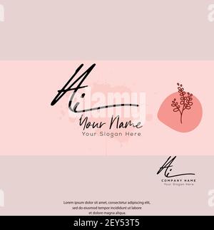 A i ai iniziale lettera scrittura a mano e firma logo. Beauty Vector primo logo .Moda, boutique, floreale e botanico Illustrazione Vettoriale