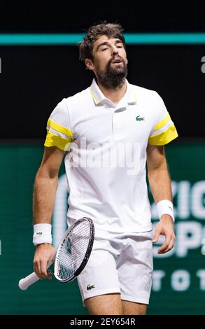 Rotterdam, Paesi Bassi, 5 marzo 2021, torneo mondiale di tennis ABNAMRO, Ahoy, quarto finale: Jeremy Chardy (fra).Foto: www.tennisimages.com/henkkoster Foto Stock