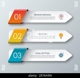 Modello infografico con freccia. 3 fasi. Stile Origami. Banner vettoriale. Illustrazione Vettoriale
