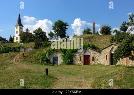 Vrbice Moravia Sud, cantine nel villaggio rurale Repubblica Ceca Foto Stock