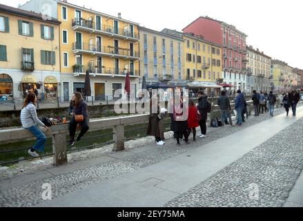 Milano, Italia. 05 marzo 2021. Milano, primo giorno della zona arancione rinforzata, sui Navigli e Darsena Editorial Usage Only Credit: Independent Photo Agency/Alamy Live News Foto Stock