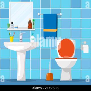 Interno del bagno con WC, Illustrazione Vettoriale