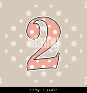 Cute numero due punteggiato isolato su sfondo beige. Illustrazione vettoriale. Elemento per il design. Alfabeto per bambini. Illustrazione Vettoriale