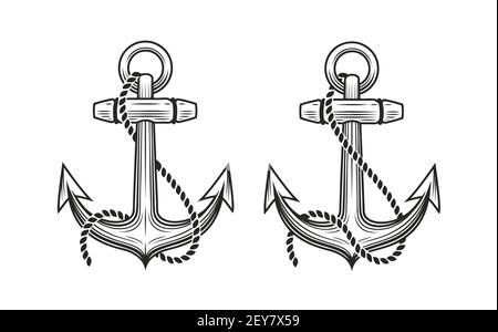 Simbolo di ancoraggio della nave. Illustrazione vettoriale del concetto nautico Illustrazione Vettoriale