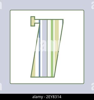 A righe colorate numero sette isolato su sfondo bianco. Elementi per carte o alfabeti per bambini in stile vintage o retrò. Illustrazione Vettoriale