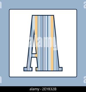 A righe lettera colorata A isolato su sfondo bianco. Elementi per carte o alfabeti per bambini in stile vintage o retrò. Illustrazione Vettoriale