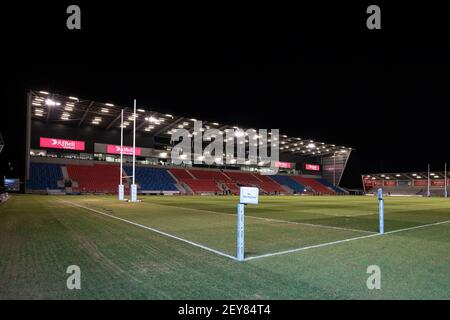 Eccles, Regno Unito. 07 febbraio 2020. MANCHESTER, REGNO UNITO. 5 MARZO UNA vista generale dello stadio prima della partita Gallagher Premiership tra sale Sharks e Newcastle Falcons all'AJ Bell Stadium, Eccles, venerdì 5 marzo 2021. (Credit: Chris Lishman | MI News ) Credit: MI News & Sport /Alamy Live News Foto Stock