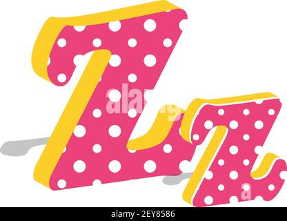 Maiuscolo e numerico cute lettera 3D punteggiata Z isolato su sfondo bianco. Illustrazione vettoriale. Elemento per il design. Alfabeto per bambini. Illustrazione Vettoriale